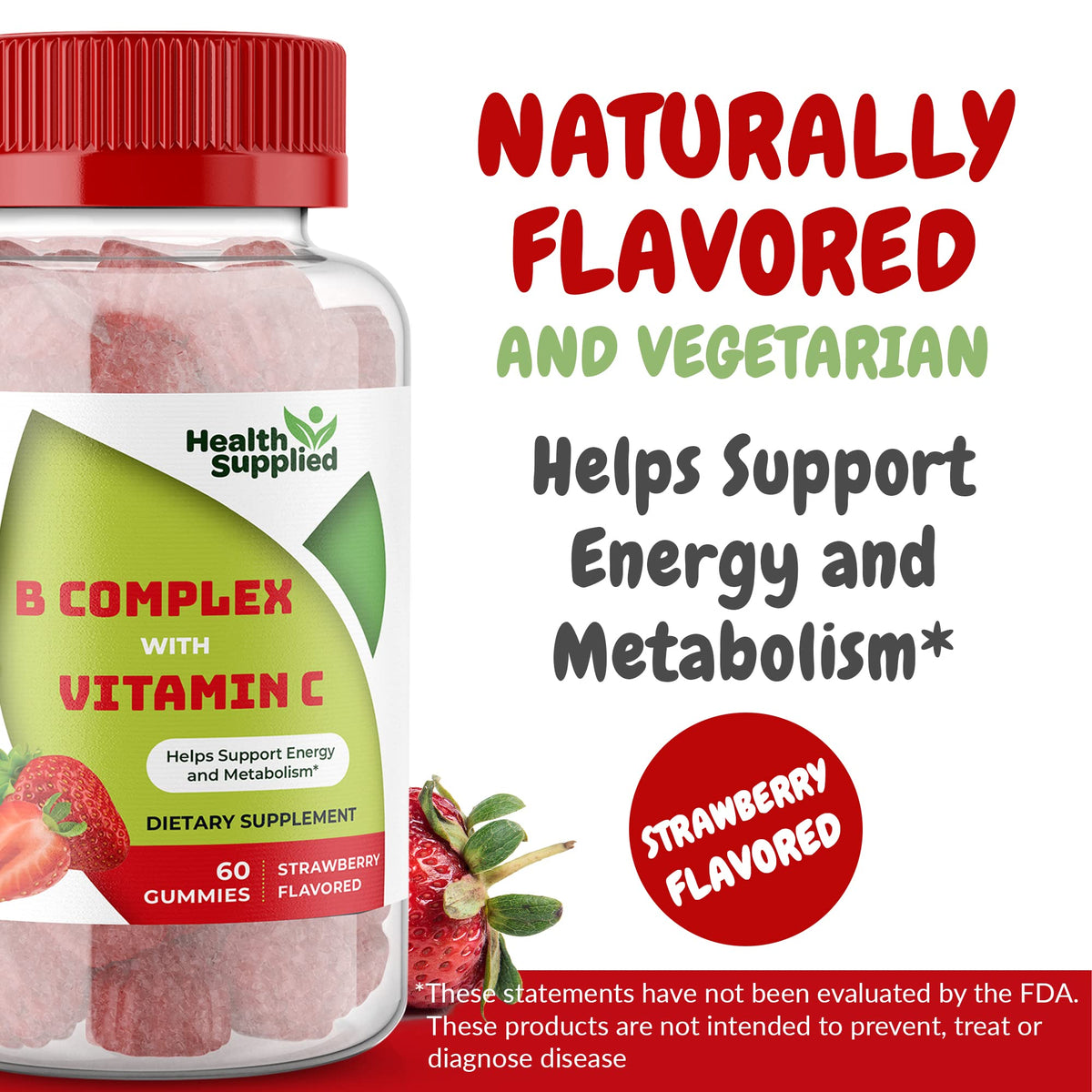 Health Supplied Strawberry Vitamin B Complex Gummies - 60 Count - image 2