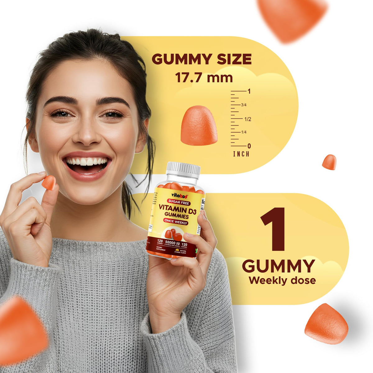 Vitabod Sugar-Free Vitamin D3 50,000 IU Weekly Gummies - 120 Count - image 3