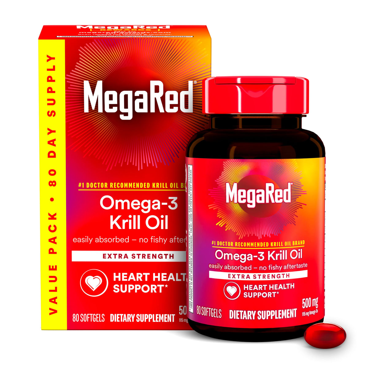 MegaRed Omega-3 Krill Oil 500mg Extra Strength - 80 Softgels