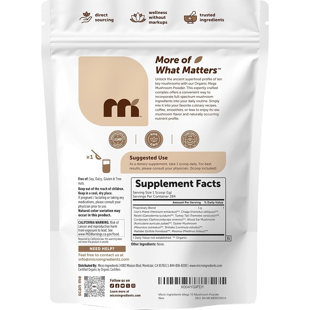 Micro Ingredients Organic Mega Mushroom Powder 10-in-1 - 10oz - image 7