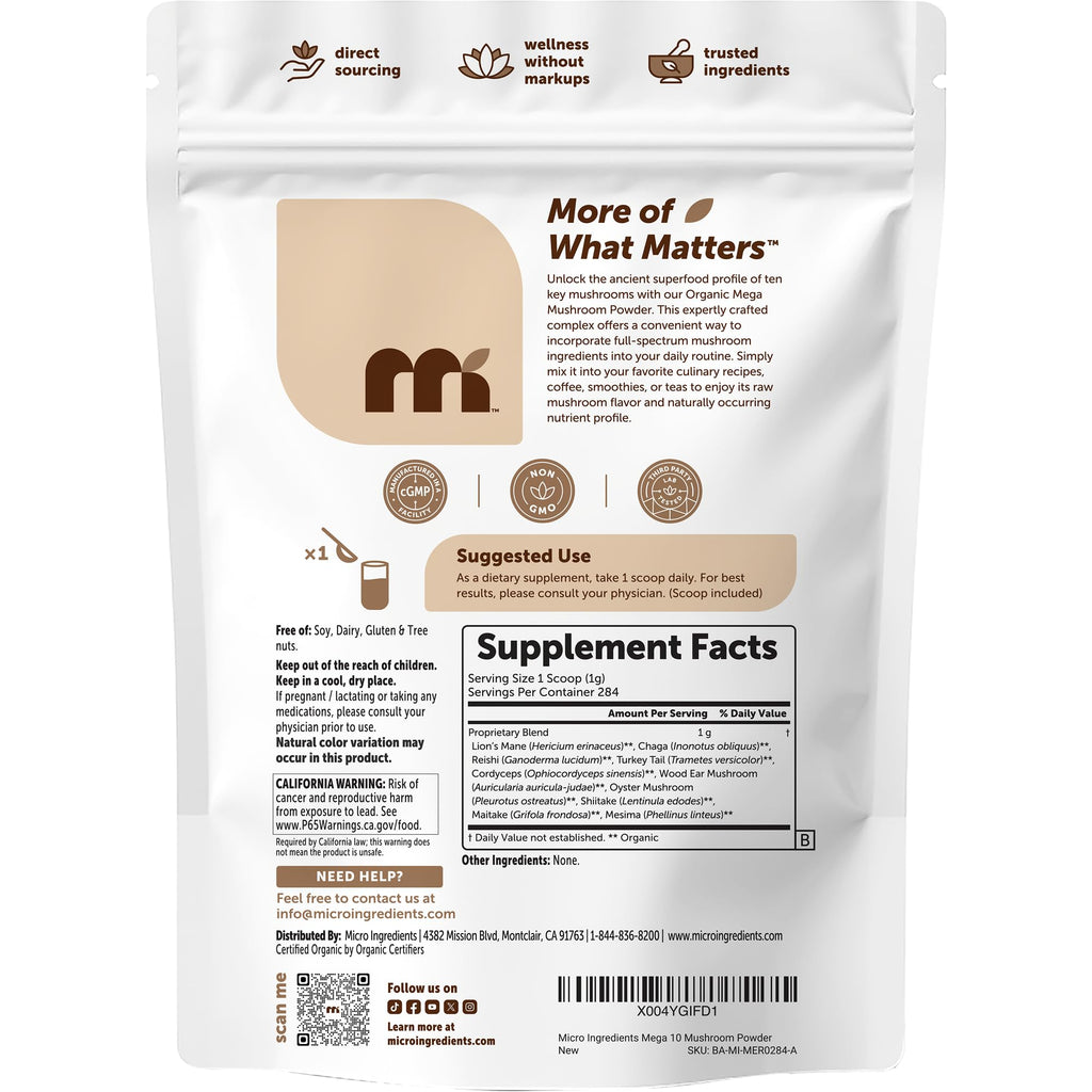 Micro Ingredients Organic Mega Mushroom Powder 10-in-1 - 10oz - image 7