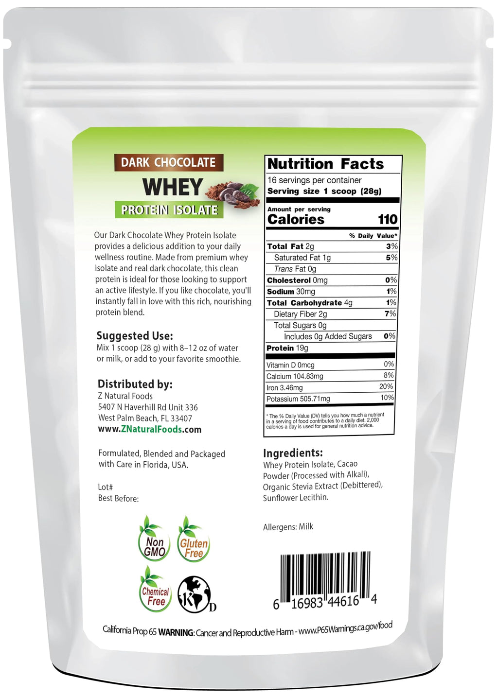 Z Natural Foods Whey Protein Isolate- Grass-Fed, No Sugar