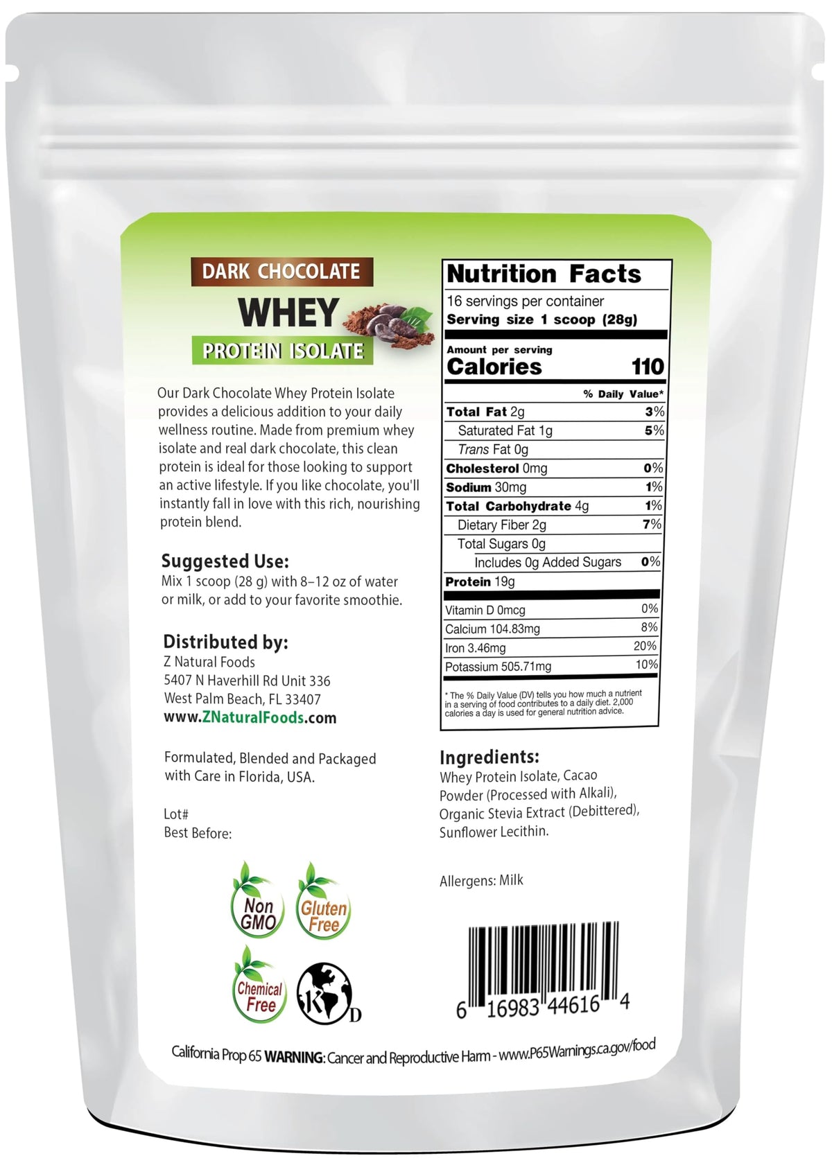 Z Natural Foods Whey Protein Isolate- Grass-Fed, No Sugar