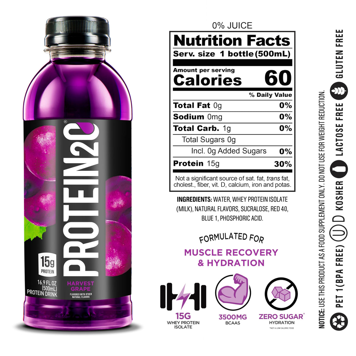 Protein2o Whey Protein Isolate Infused Water, Harvest Grape - 12 Pack - image 2