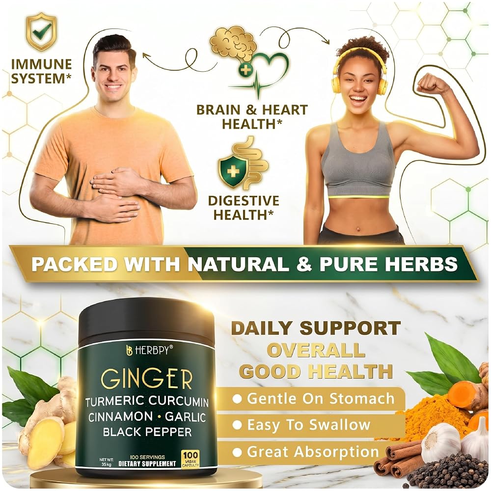 Herbpy 5in1 Ginger and Turmeric Supplements - 100 Capsules - image 3