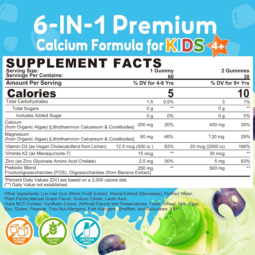 LILICARE Kids Calcium Gummies with Vitamin D3 K2 - 60 Gummies - image 2