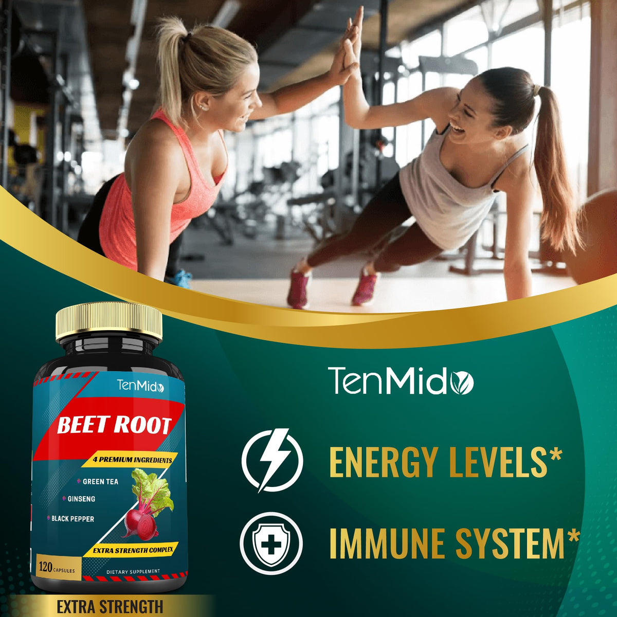 Tenmido Beet Root Extract Capsules Energy Support - 120 Count - image 6