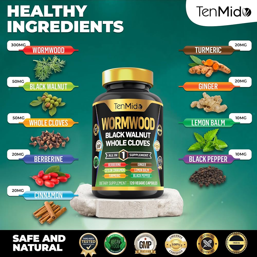Tenmido Wormwood Black Walnut Clove Capsules - 120 Capsules - image 3