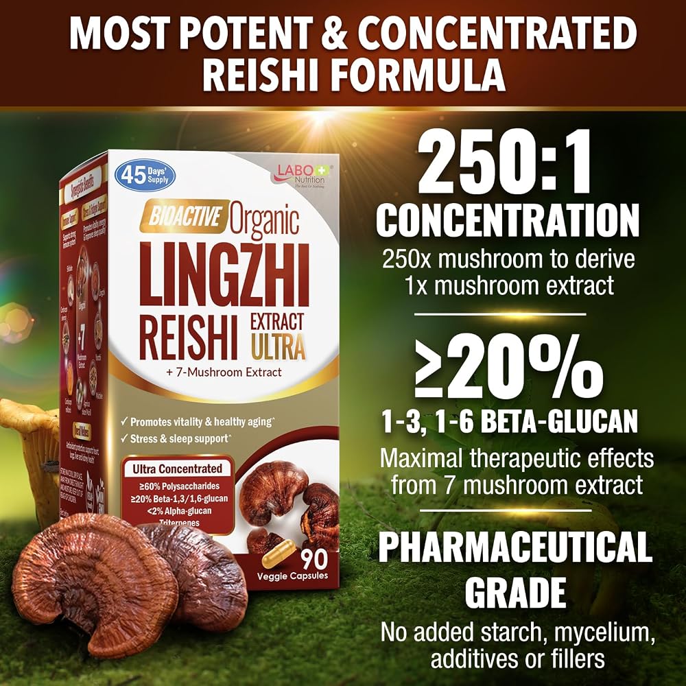 LABO Nutrition Bioactive Organic Reishi Ultra Mushroom - 90 Capsules - image 3