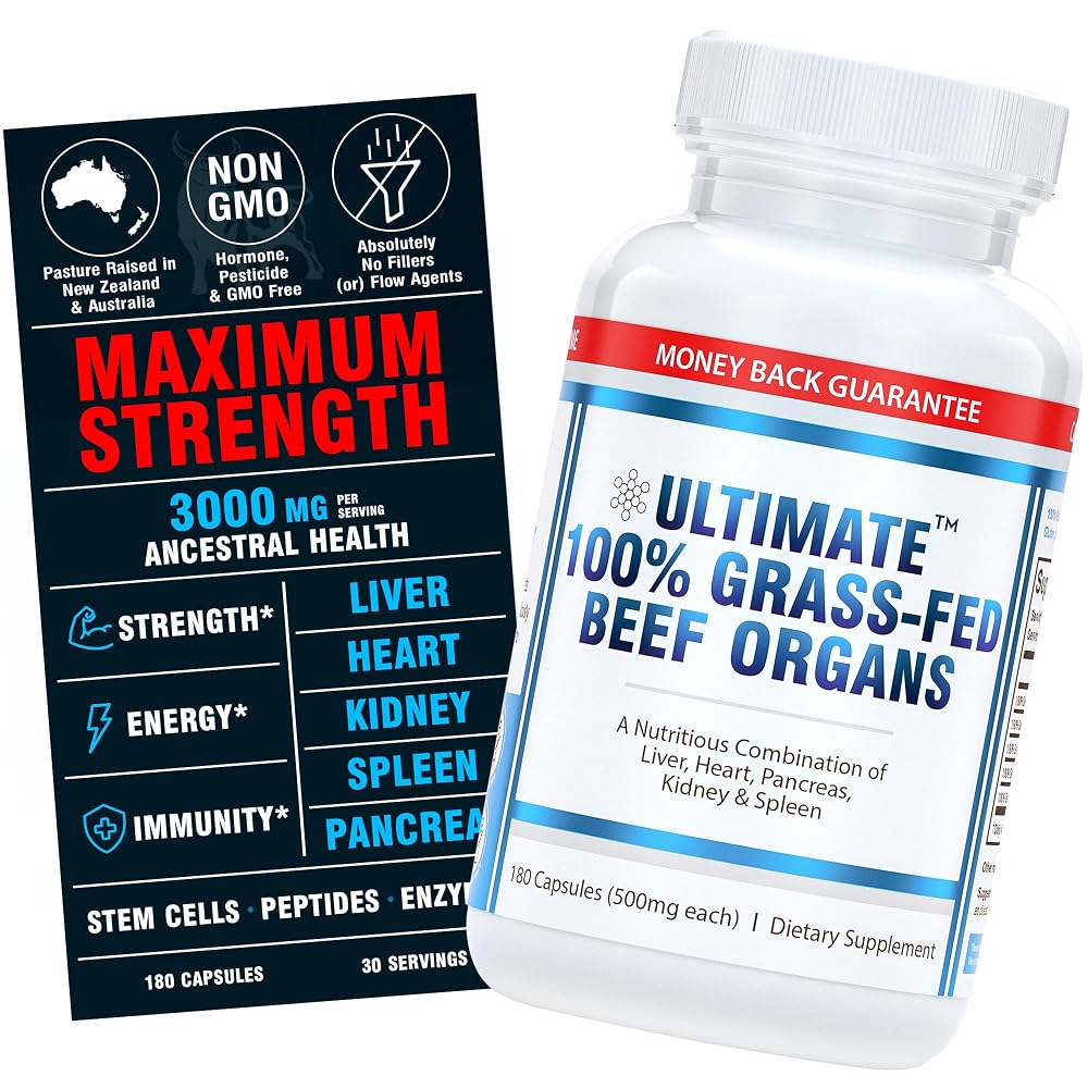Ultimate Grass Fed Beef Organs Supplement - 180 Capsules