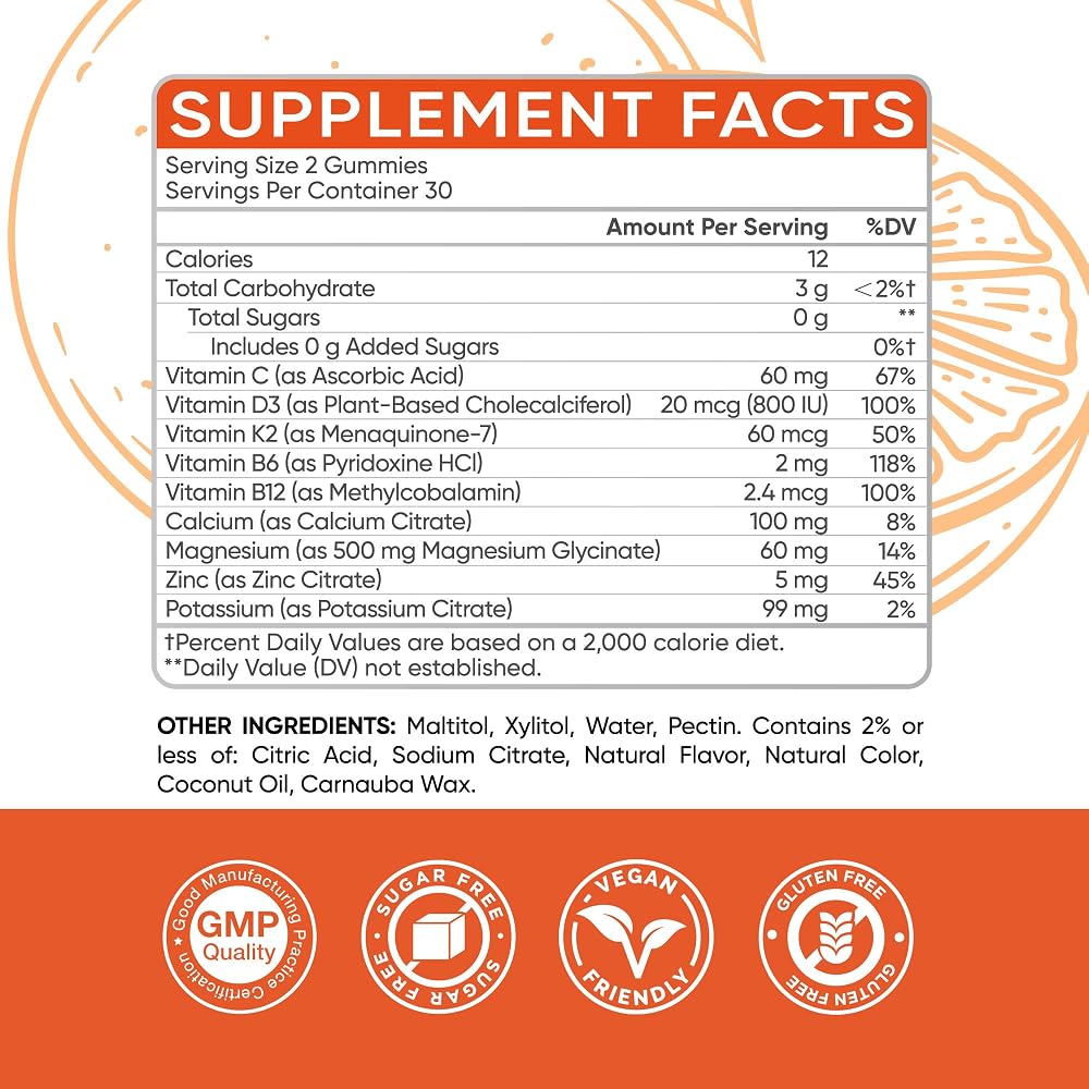 BionerLab Potassium Magnesium Gummies with Vitamin D3 B6 C - 60 Count - image 7