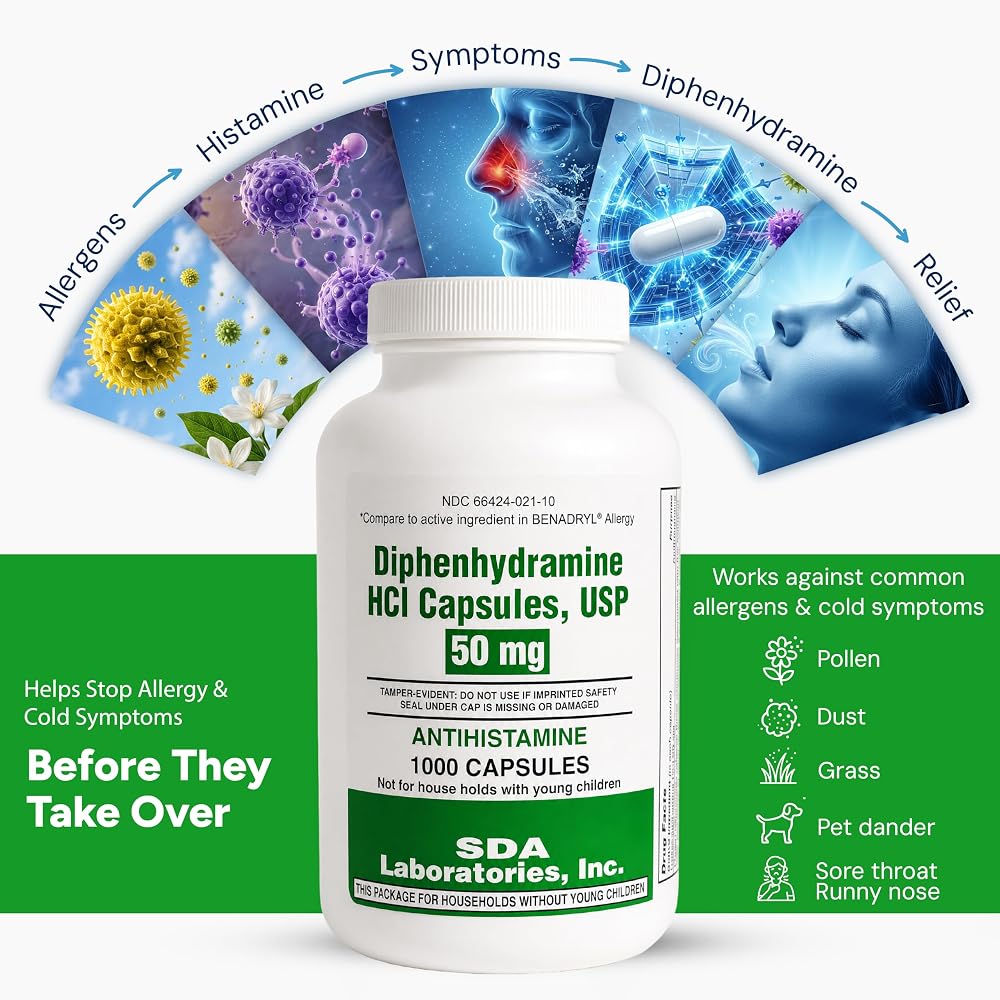 SDA LABORATORIES Diphenhydramine HCl 50mg Capsules - 1000 Count - image 5