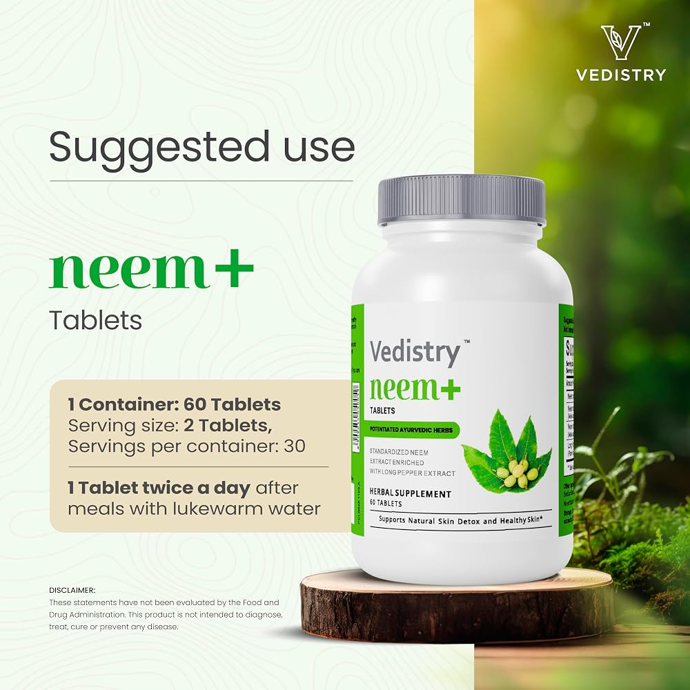Vedistry Neem Supplements 1100mg for Clear Skin - 60 Tablets - image 5