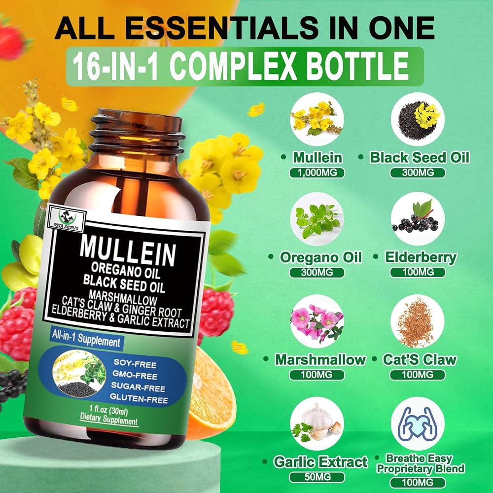 Vita letuo Organic Mullein Drops with Oregano & Black Seed Oil - 1 Fl Oz - image 2