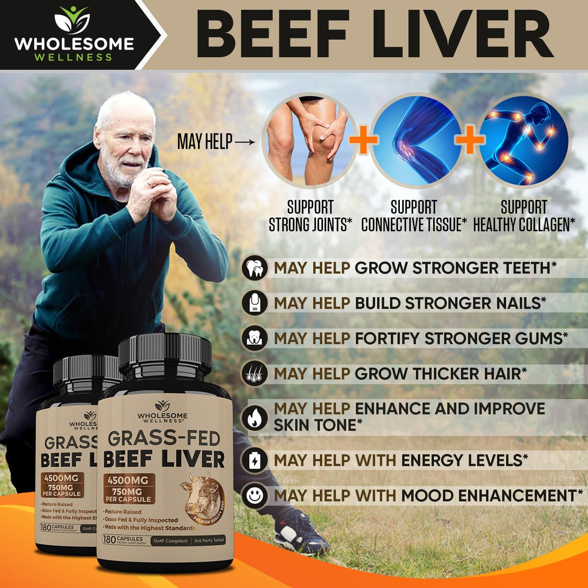 Wholesome Wellness Grass Fed Desiccated Beef Liver - 180 Capsules - image 4