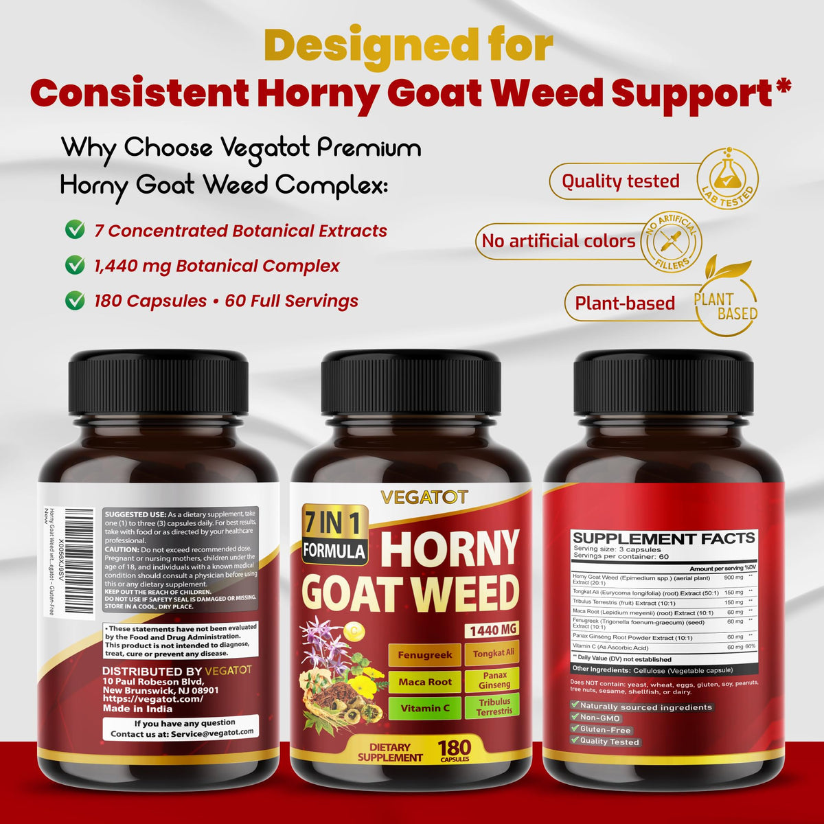 VEGATOT Horny Goat Weed 1440 mg Vitality Support - 180 Capsules - image 9