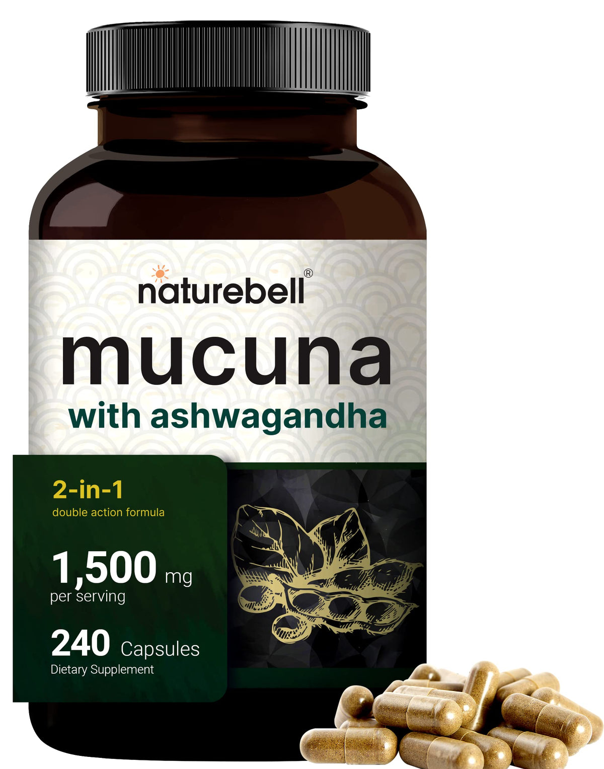 NatureBell Mucuna Pruriens Capsules Triple Strength 1500mg - 240 Capsules