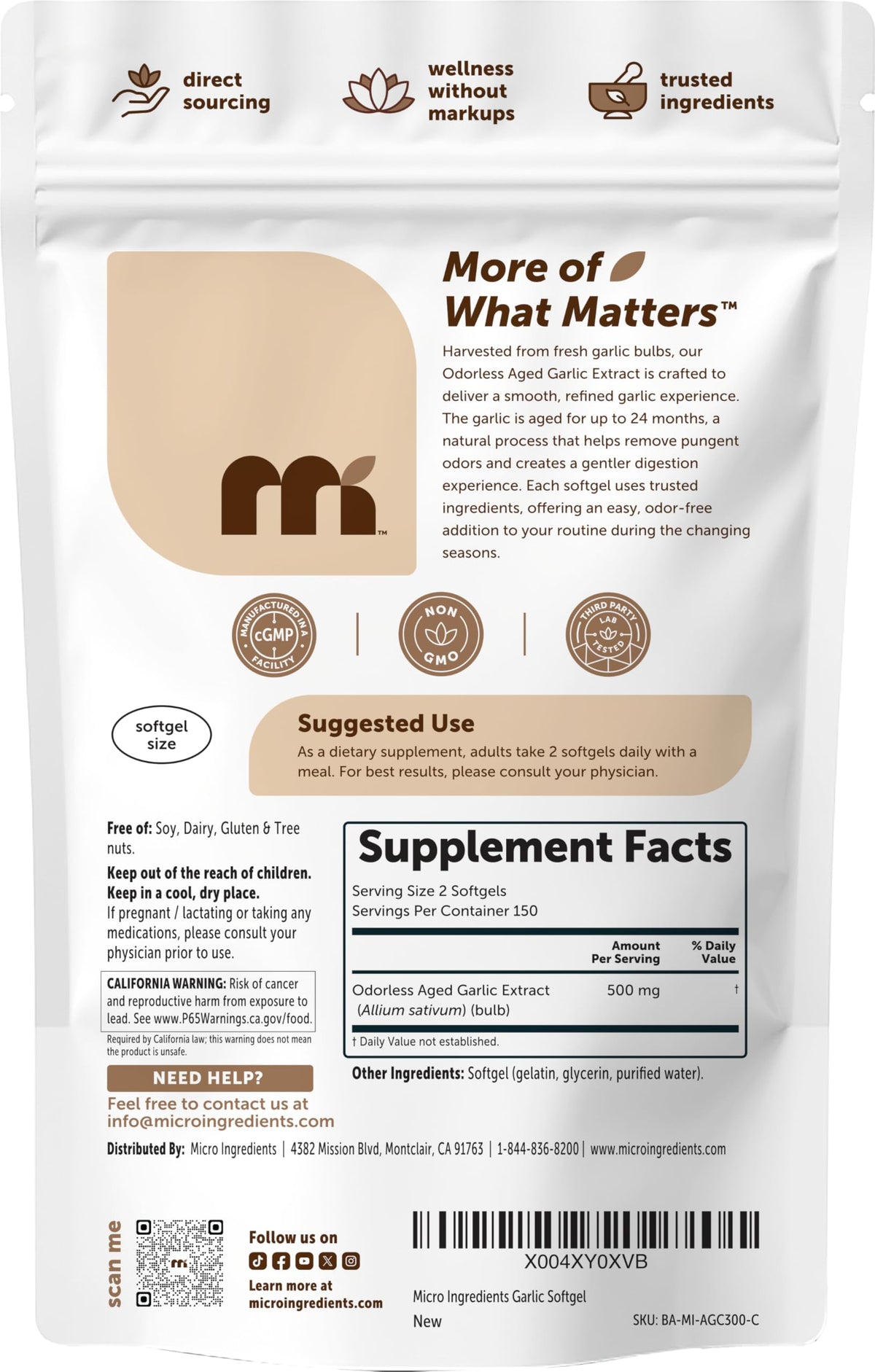 Micro Ingredients Aged Odorless Garlic Extract - 300 Softgels - image 7