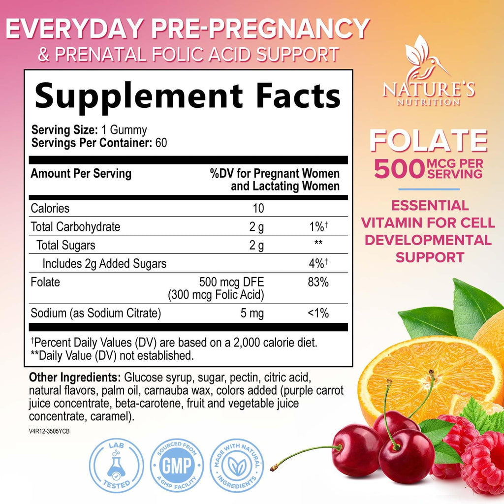 Nature's Nutrition Folic Acid Gummies - Essential Prenatal Vitamins