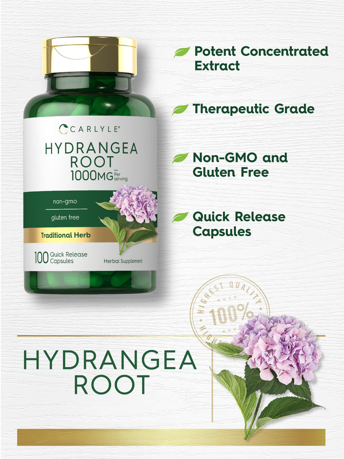 Carlyle Hydrangea Root Extract - 100 Capsules - image 3