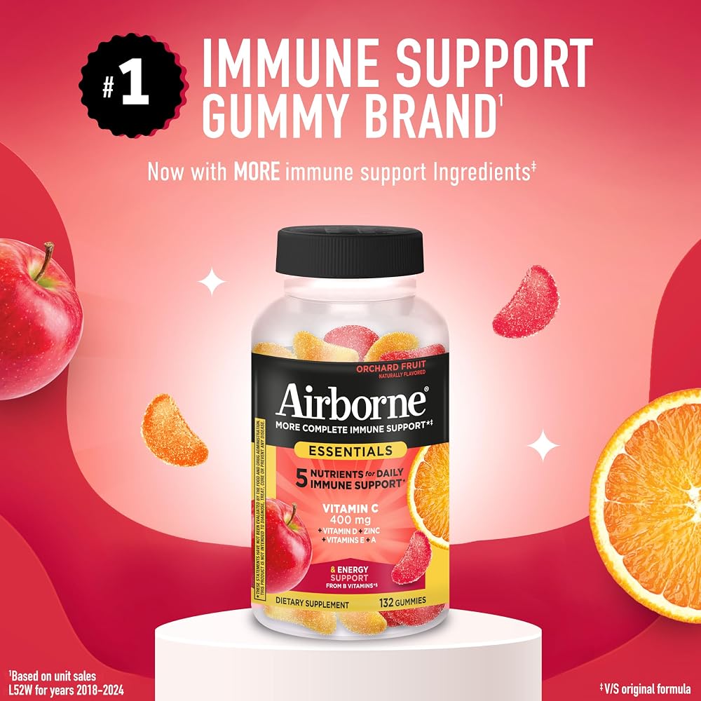 Airborne Immune Essentials Gummies Orchard Fruit - 132 Count - image 2