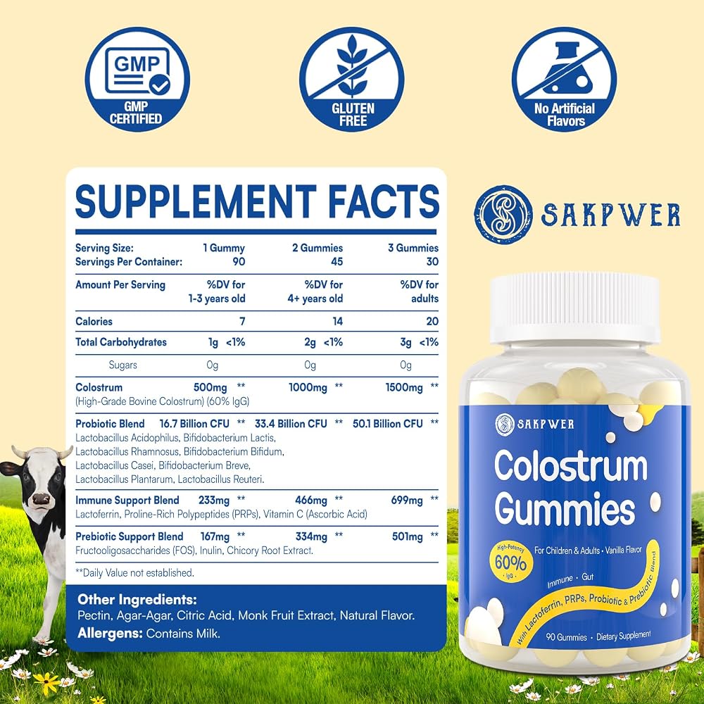 Sakpwer Bovine Colostrum Supplement Gummies - 90 Gummies - image 2