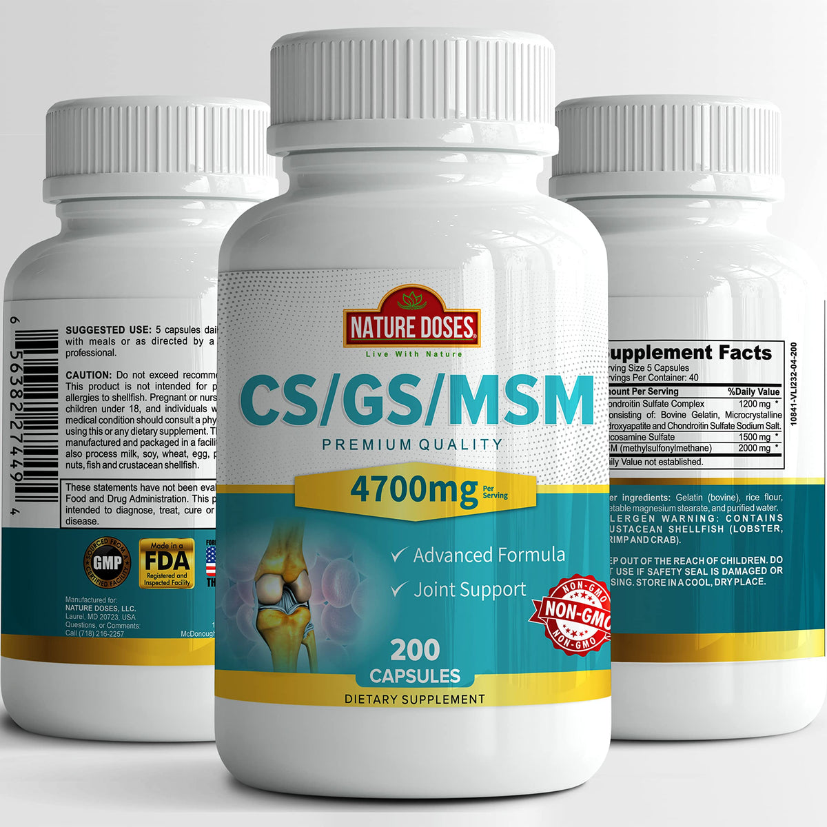 NATURE DOSES Glucosamine Sulfate Chondroitin MSM - 200 Capsules - image 2