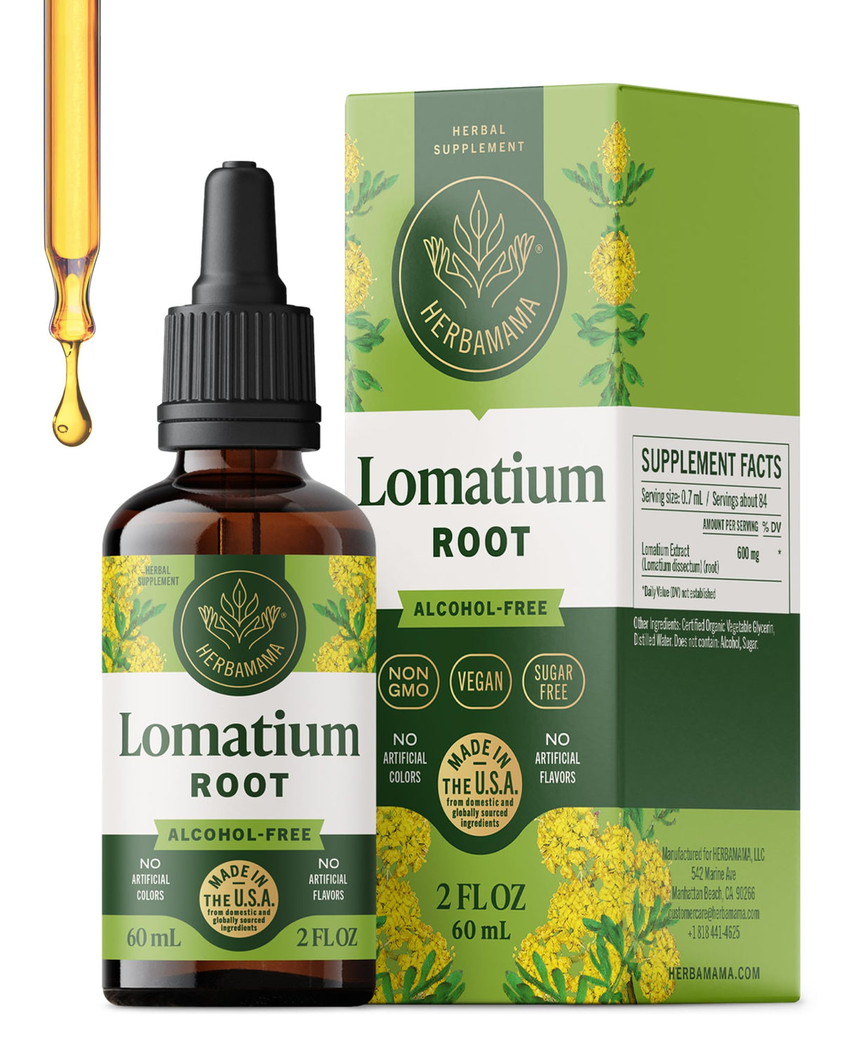 HERBAMAMA Lomatium Root Tincture for Lung Support - 2 Fl Oz
