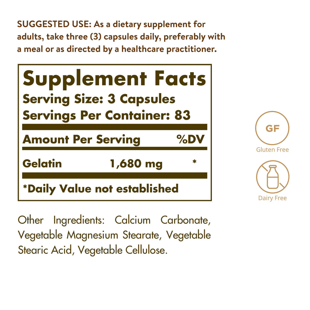 Solgar Gelatin 1680 mg Bone & Joint Support - 250 Capsules - image 2
