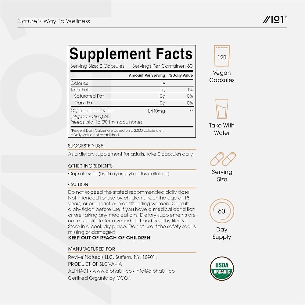 ALPHA01 Organic Black Seed Oil Capsules 1440mg
