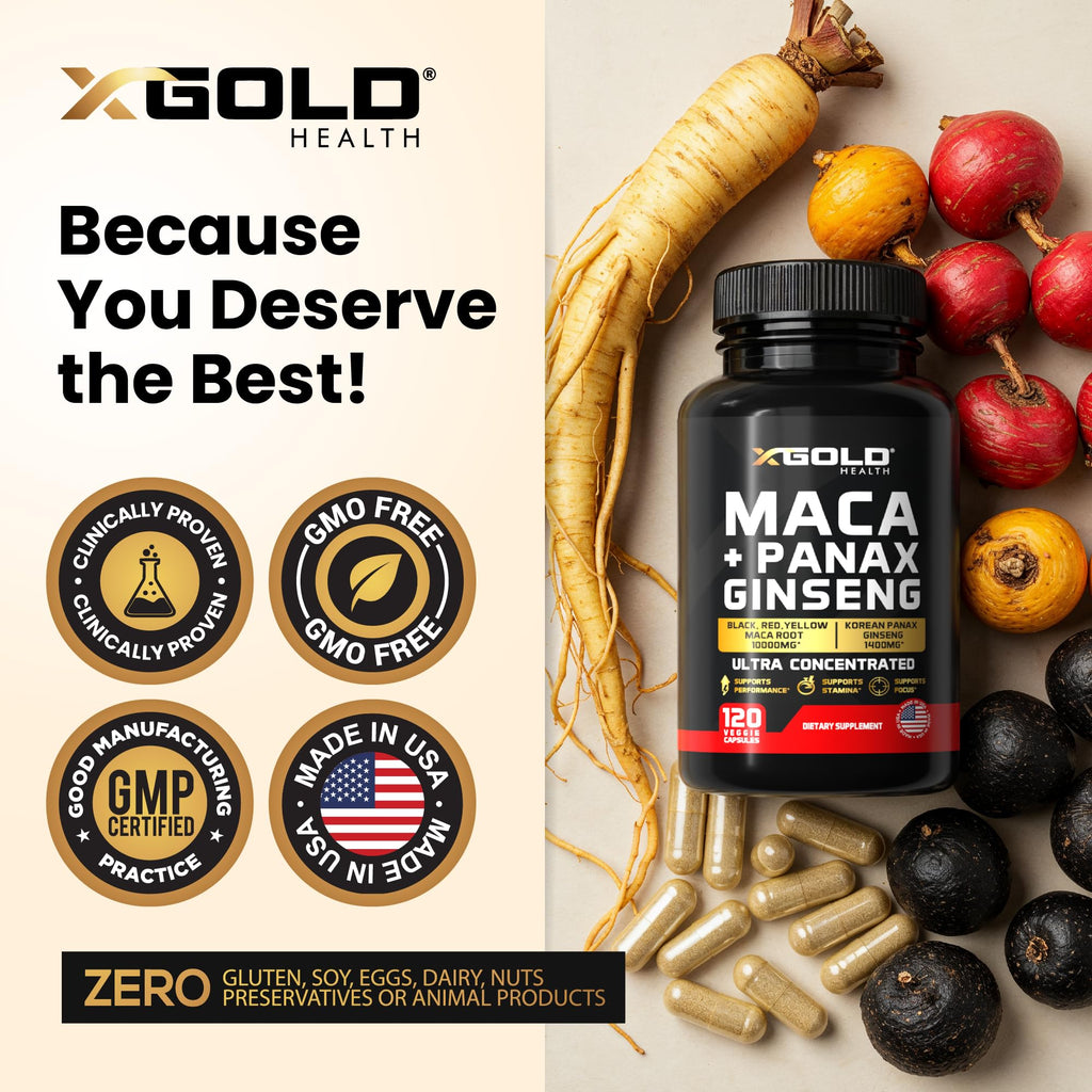 X Gold Health Maca Root & Korean Panax Ginseng Extract - 120 Capsules - image 5