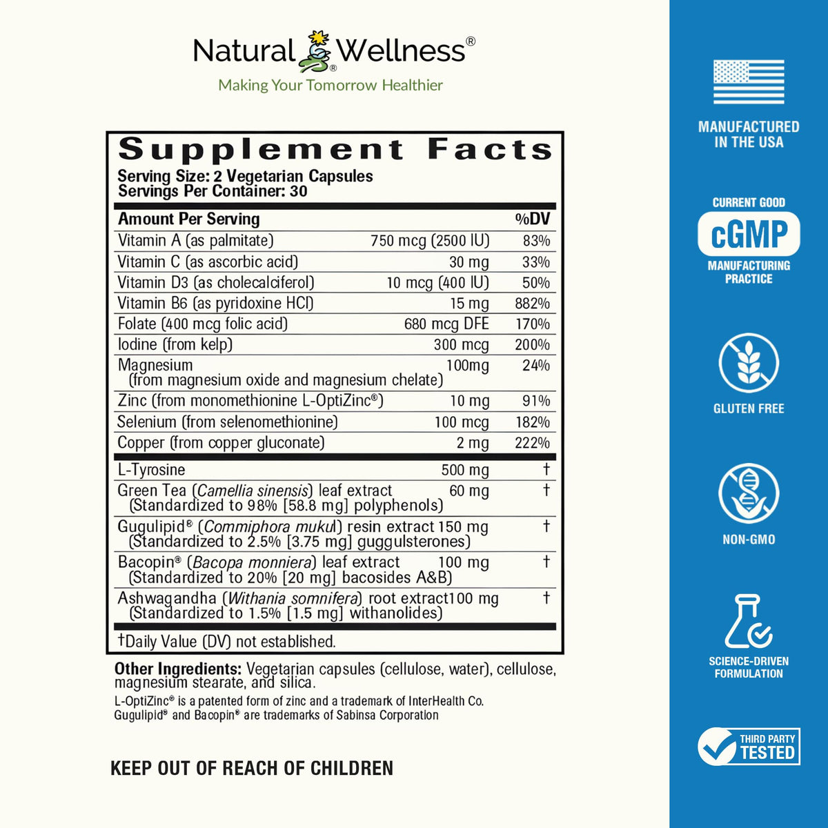 Natural Wellness Thyroid Support with Iodine & Selenium - 60 Vegetarian Capsules - image 2