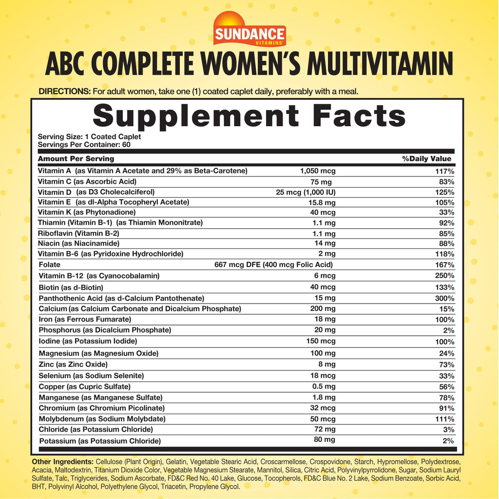 Sundance Women's ABC Complete Multivitamin & Mineral Formula - 60 Caplets - image 2