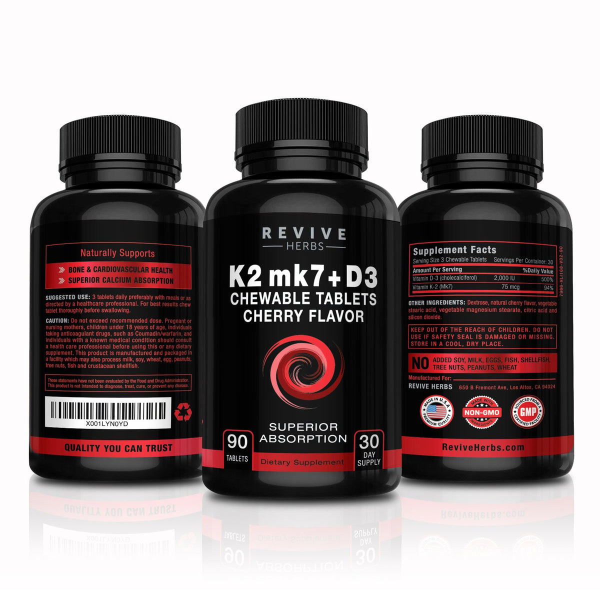 Revive Herbs Vitamin K2 D3 Cherry Chewable Tablets - 90 Count - image 4