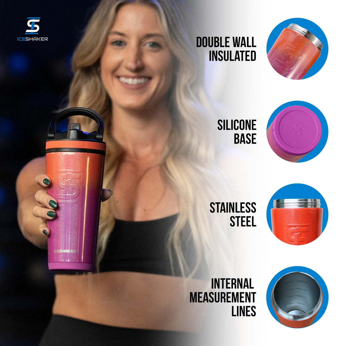 Ice Shaker Insulated Stainless Steel Shaker Bottle - 26oz - image 2