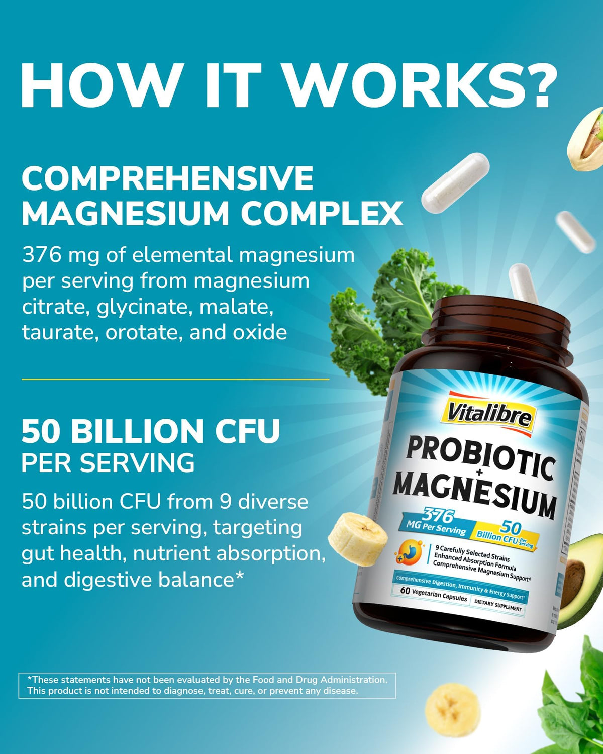 Vitalibre Probiotic with Magnesium 50 Billion CFU - 60 Capsules - image 4
