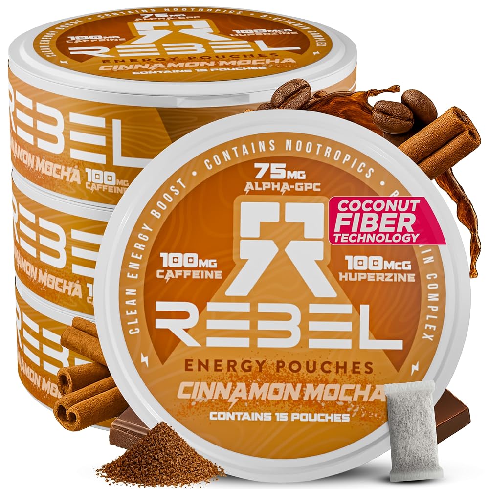 Rebel Nootropic Energy Caffeine Pouches • 100mg Caffeine • Alpha GPC