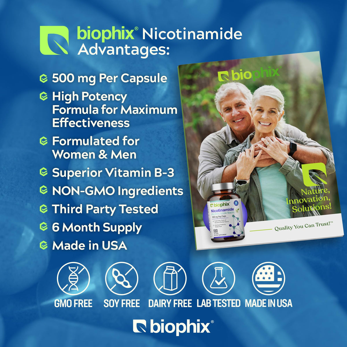 biophix B-3 Nicotinamide 500 mg Skin Cell Health - 180 Vegetarian Capsules - image 3
