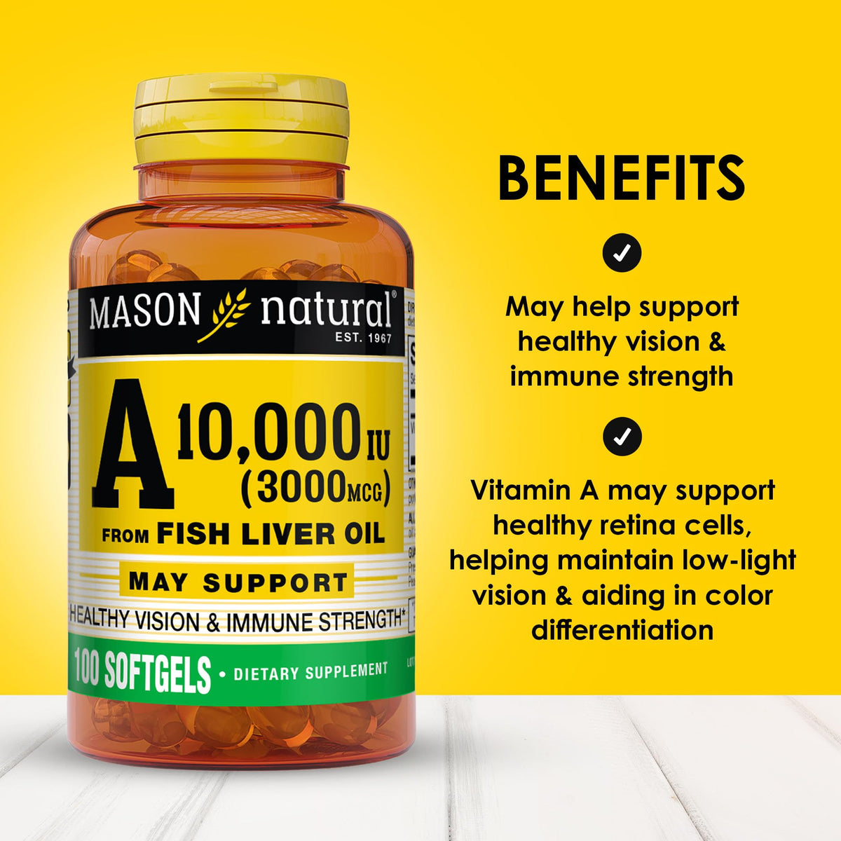 MASON NATURAL Vitamin A 3000 mcg Fish Liver Oil - 300 Softgels - image 2
