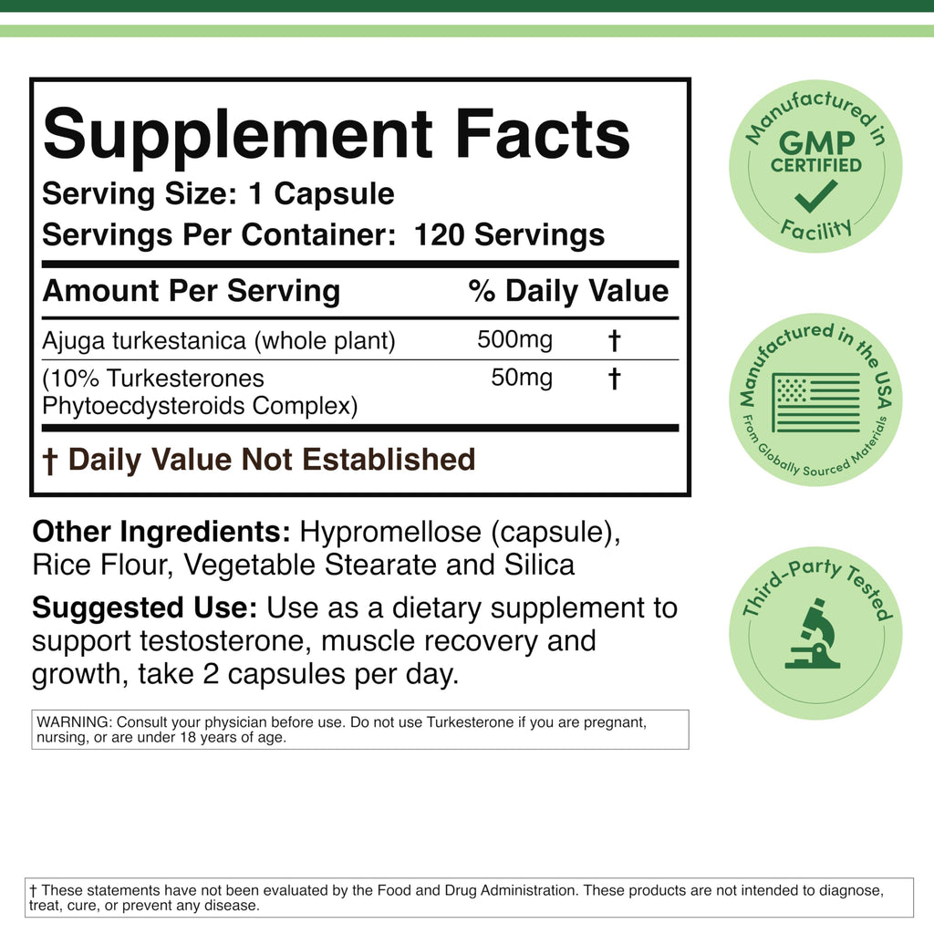 Double Wood Supplements Turkesterone 500mg Strength + Recovery - 120 Capsules - image 2