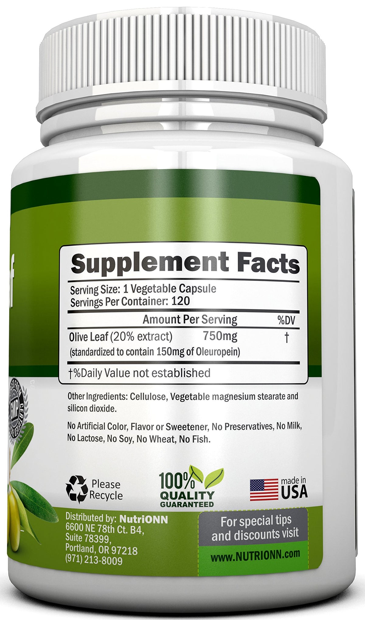 NutriONN Olive Leaf Extract 750 mg - 120 Capsules - image 2