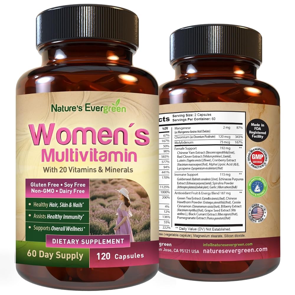Nature's Evergreen Women's Multivitamin with 20+ Vitamins - 120 Capsules