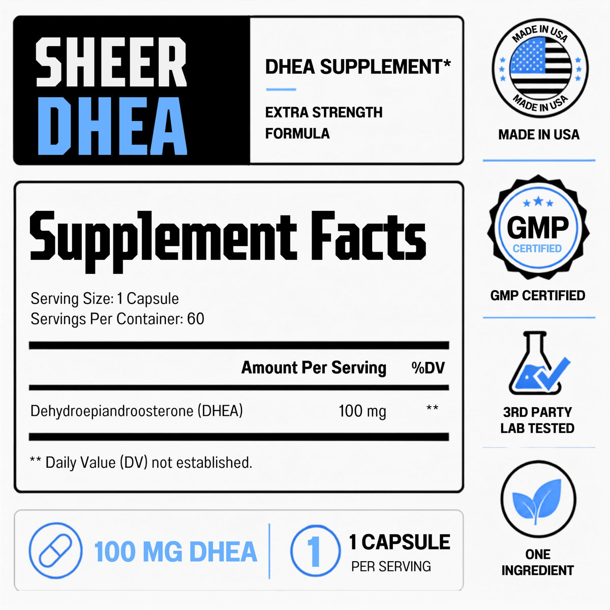 Sheer Strength Labs DHEA 100mg Supplement - 60 Capsules - image 8