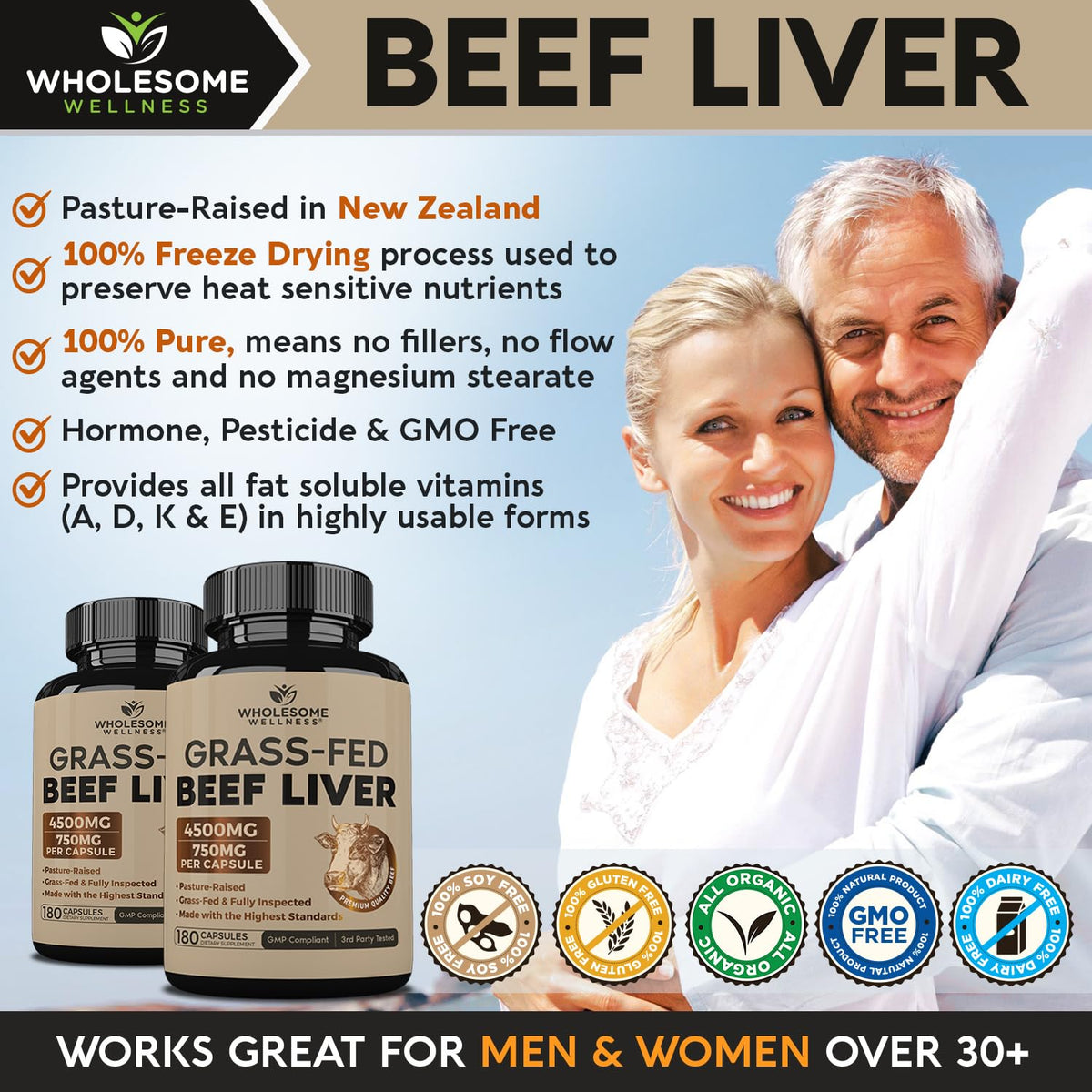 Wholesome Wellness Grass Fed Desiccated Beef Liver - 180 Capsules - image 5