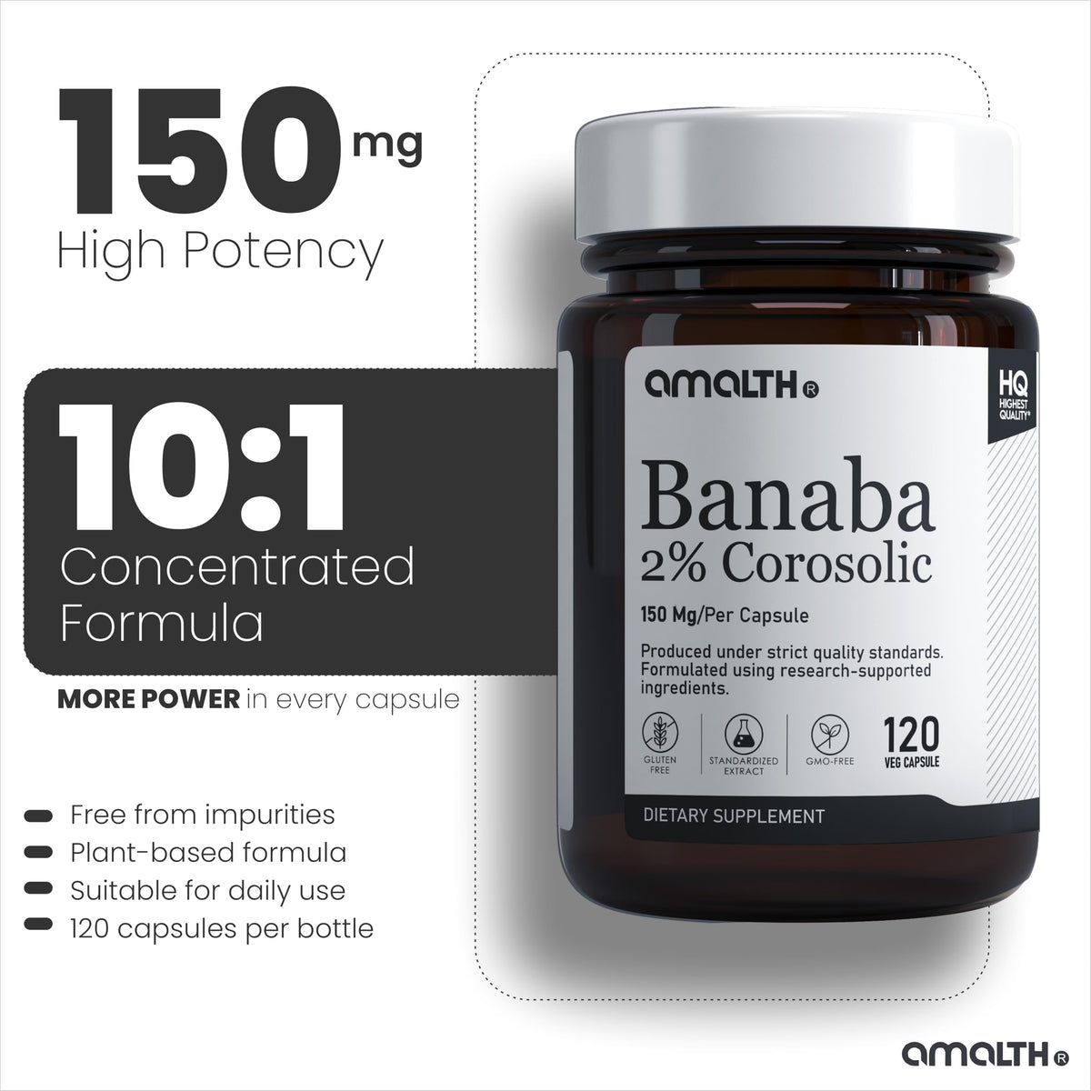 AMALTH Banaba Leaf Extract 150 mg - 120 Vegetarian Capsules - image 3