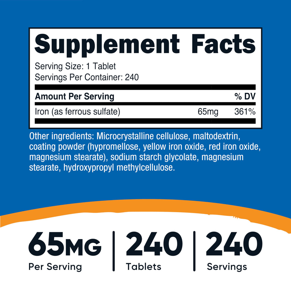 Nutricost Iron Ferrous Sulfate 65mg - 240 Tablets - image 2