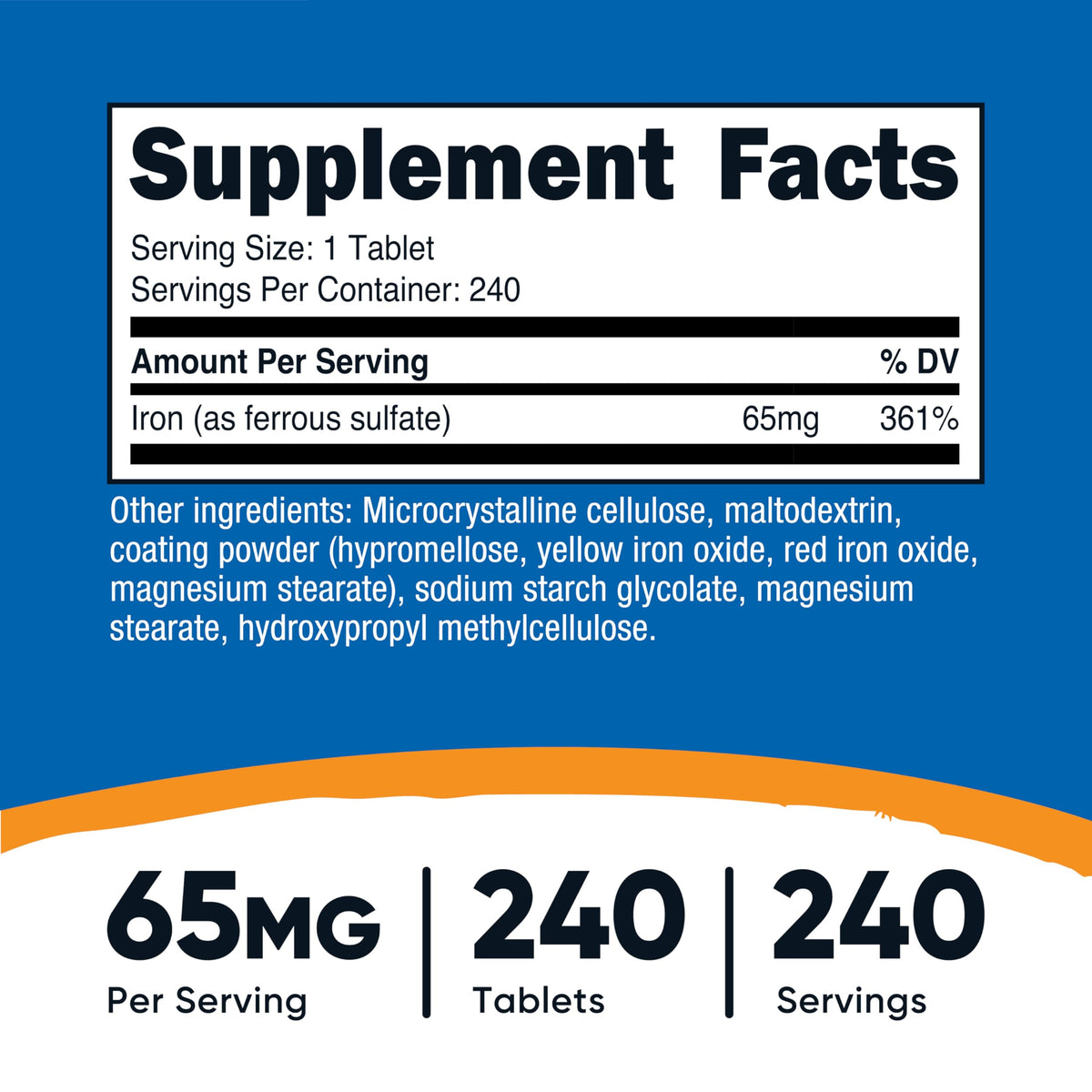 Nutricost Iron Ferrous Sulfate 65mg - 240 Tablets - image 2