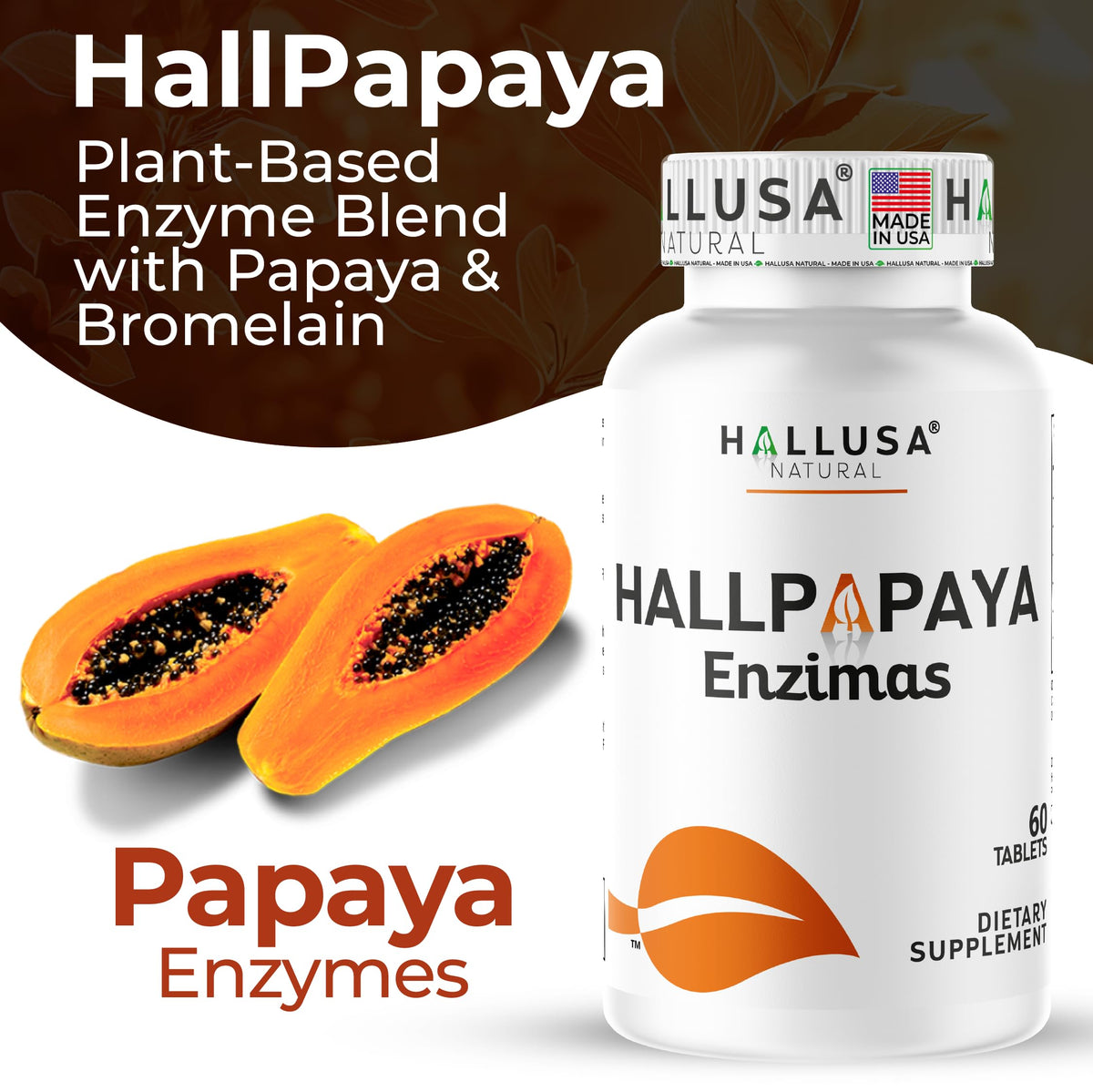Hallusa Natural Papaya Enzymes Digestive Support - 60 Tablets - image 4
