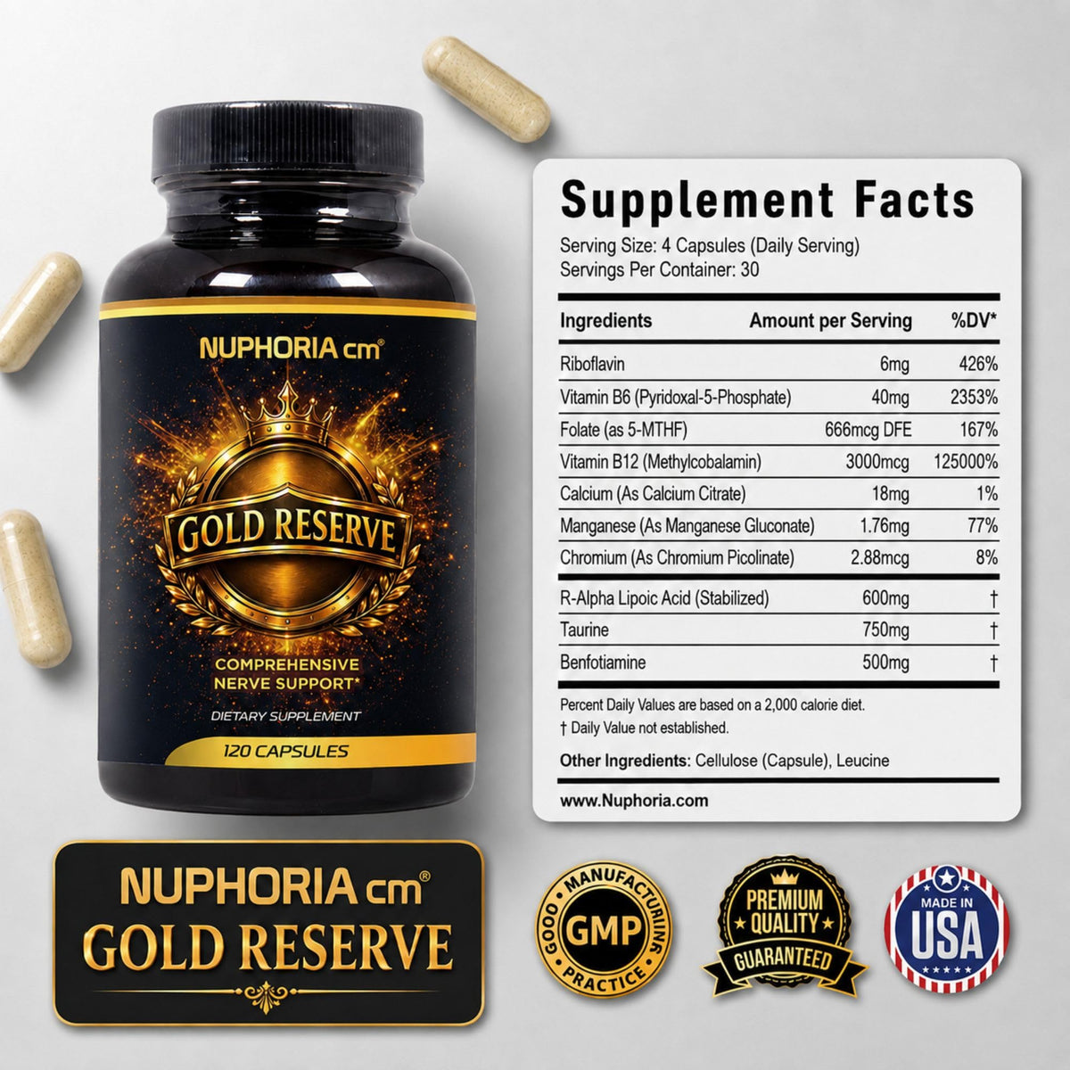 Nuphoria cm Gold Reserve Nerve Support Formula - 120 Capsules - image 2