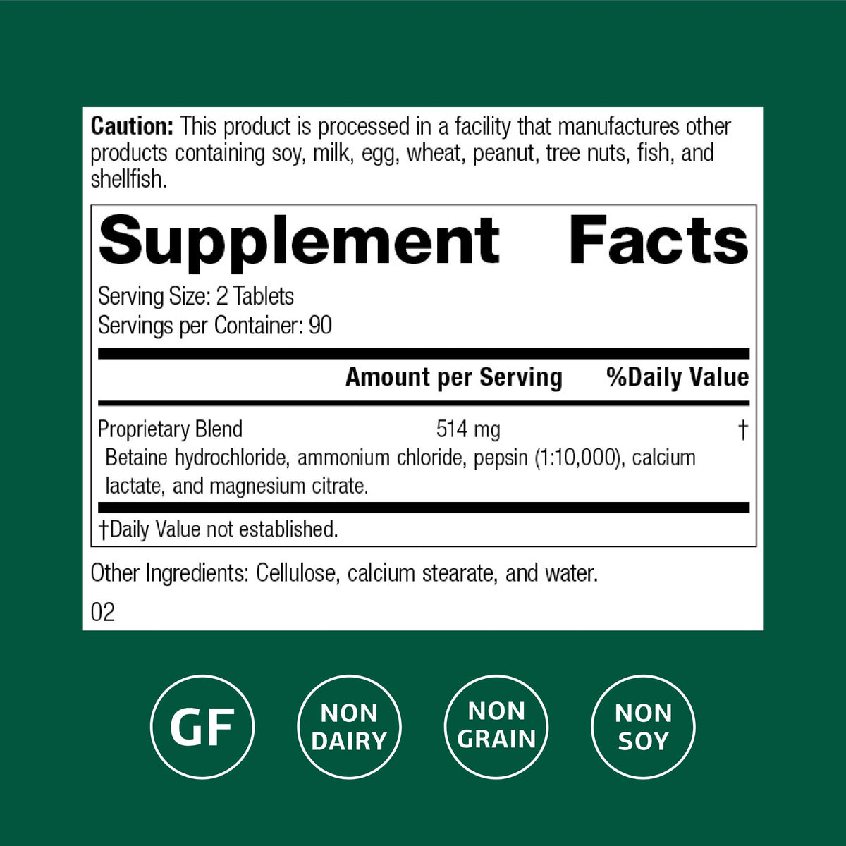 Standard Process Betaine Hydrochloride GI pH Support - 180 Tablets - image 2